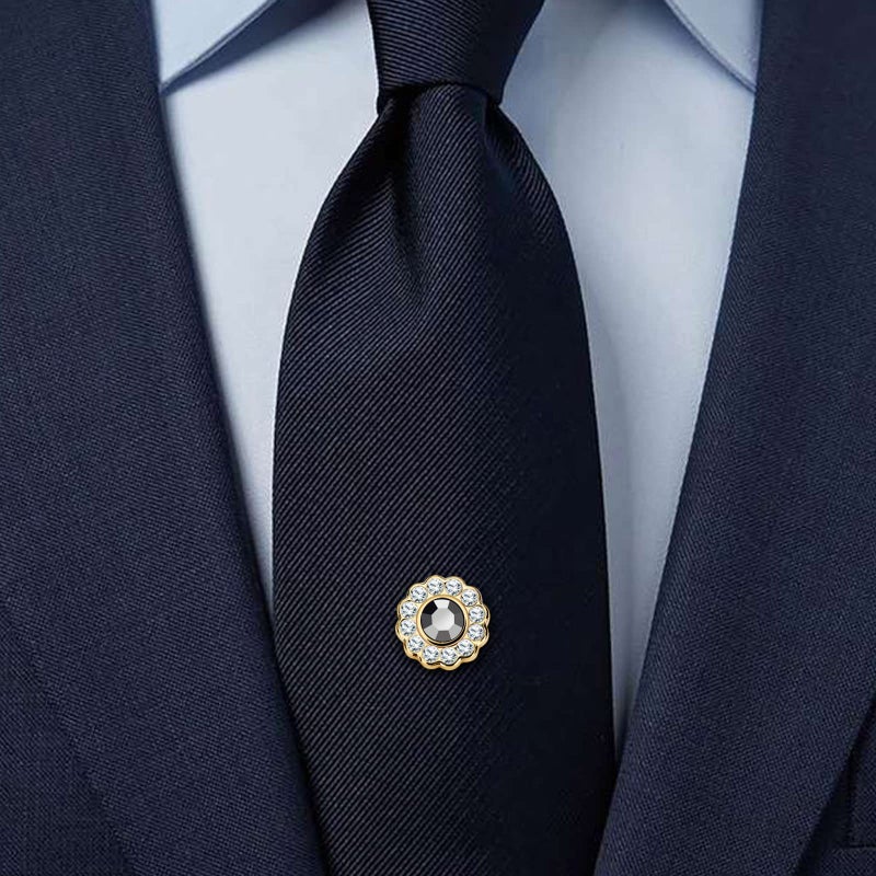AMITER Mens Grey Crystal Tie Tack with Chain for Mens Necktie -Gold Tone Tie Pin in Gift Box Wedding Birthday Anniversary Party - Image 2